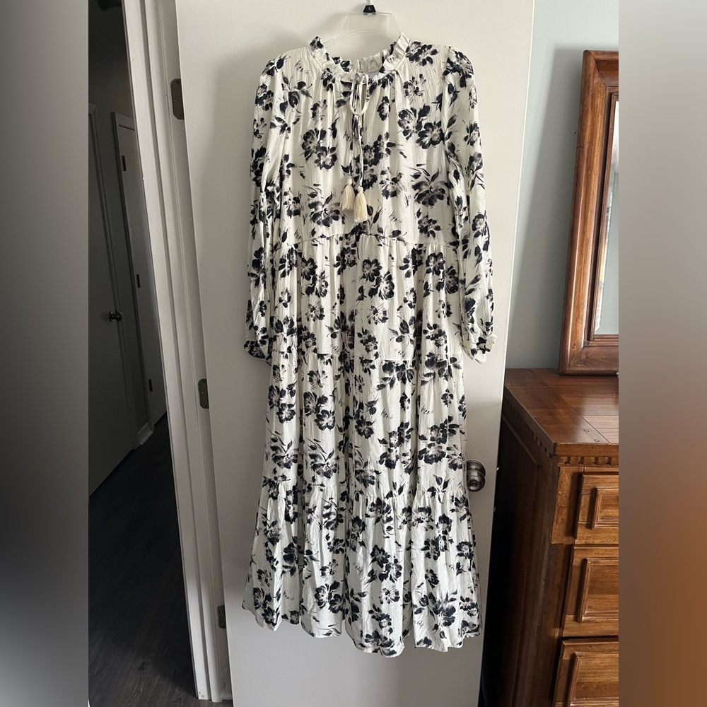 Polagram Cream Maxi Dress with Black Floral Print